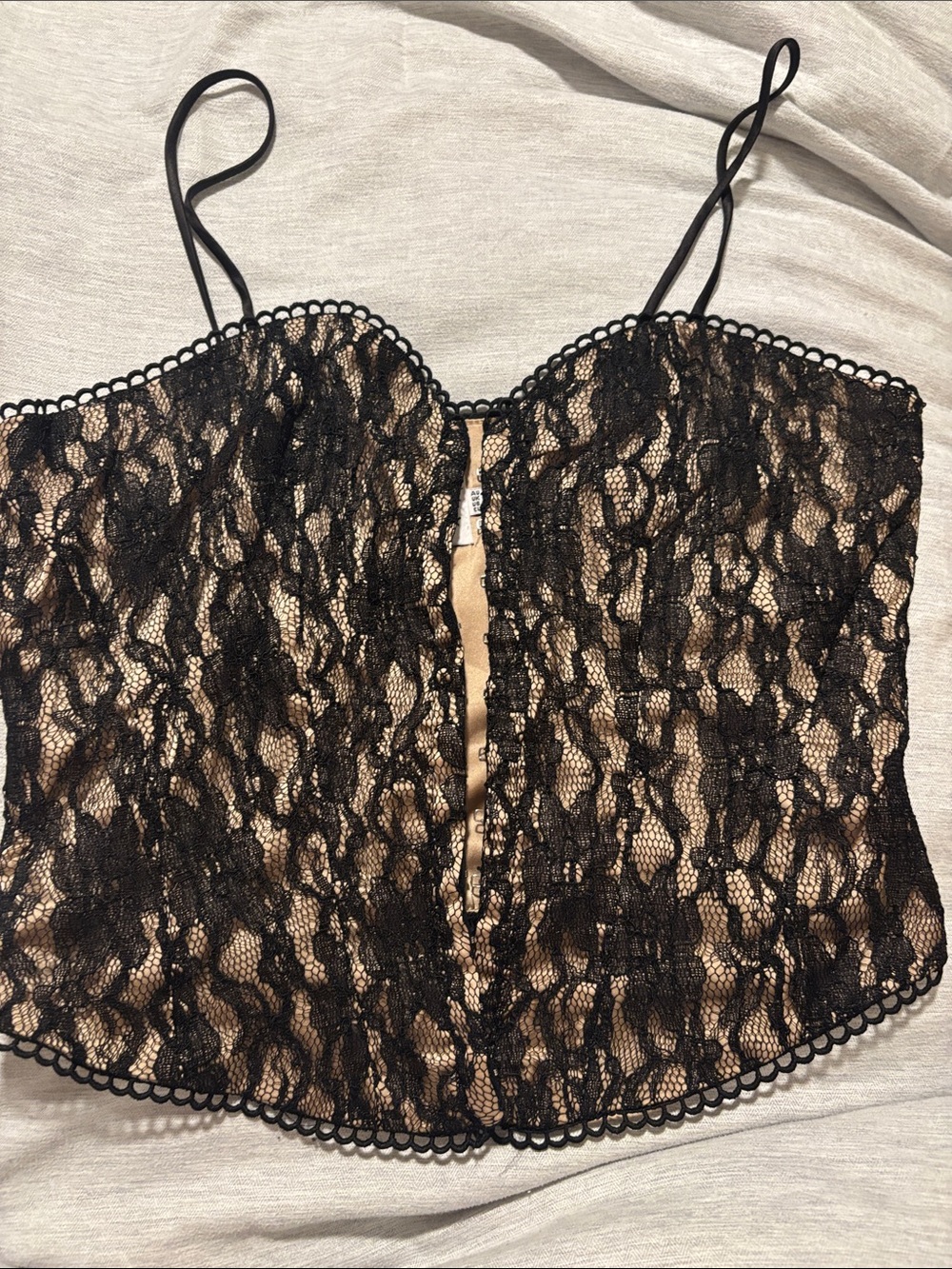 Princess Polly Black Lace Overlay Nude Satin Bustier Top